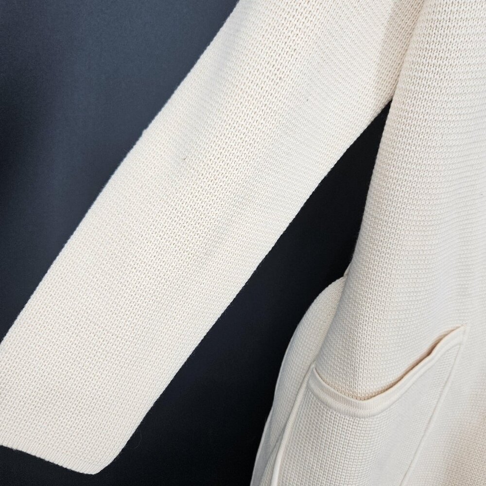 Vint Italian Virgin Wool Coat Jacket Sweater Women 10 Cream Knit Belt Italy 80s - Picture 6 of 13